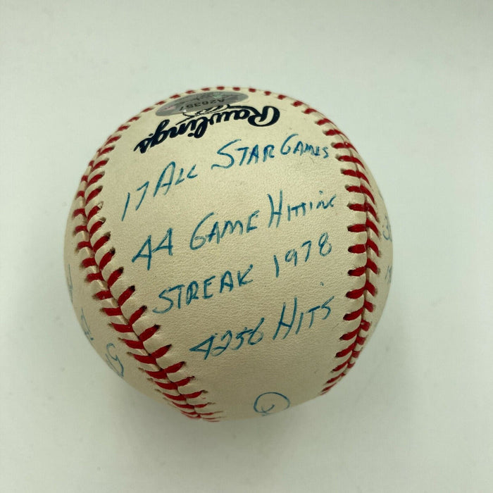 Pete Rose Signed Heavily Inscribed Career STAT Baseball Reggie Jackson COA