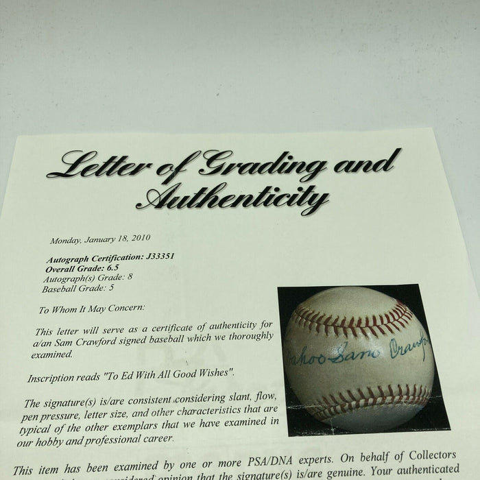 Beautiful Wahoo Sam Crawford Single Signed Baseball PSA DNA COA