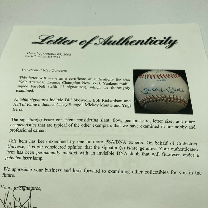 Mickey Mantle 1960 New York Yankees AL Champs Team Signed Baseball PSA DNA COA