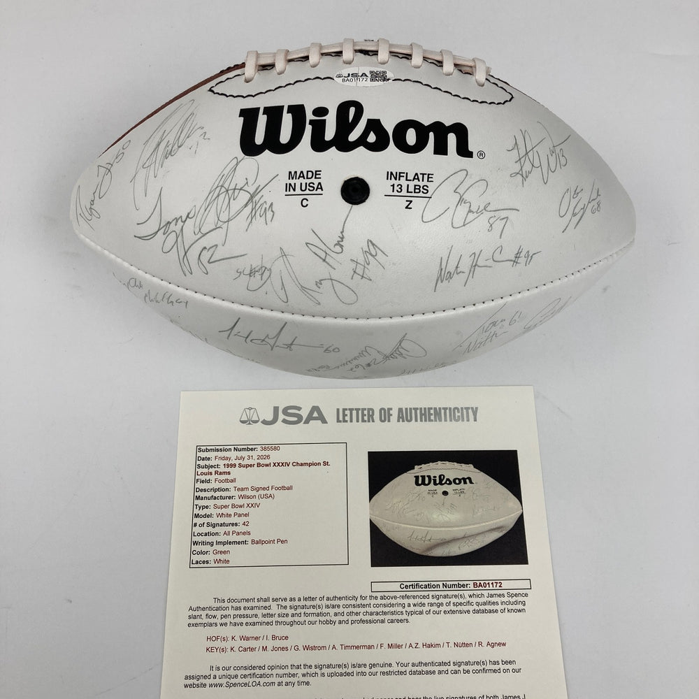 1999 St. Louis Rams Super Bowl Champs Team Signed Wilson Football 42 Sigs JSA