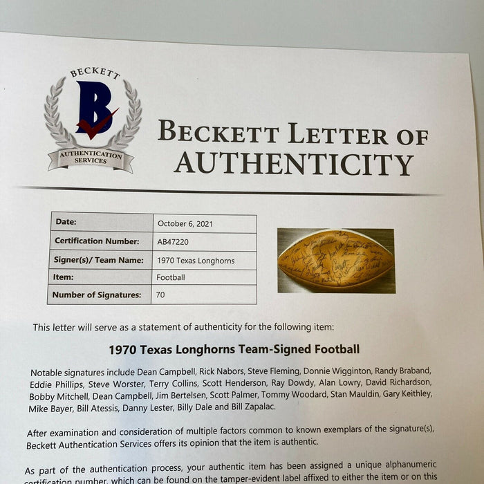 1970 Texas Longhorns National Champions Team Signed Football 70 Sigs! JSA COA