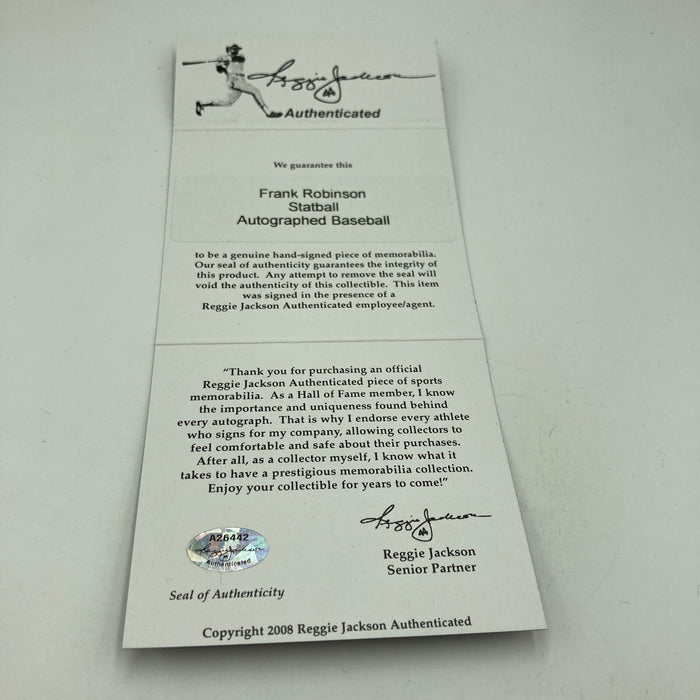 Frank Robinson Signed Heavily Inscribed Career STAT Baseball Reggie Jackson COA