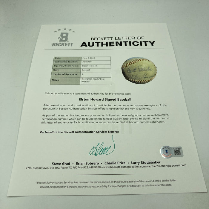 Elston Howard Single Signed Autographed Baseball Beckett COA