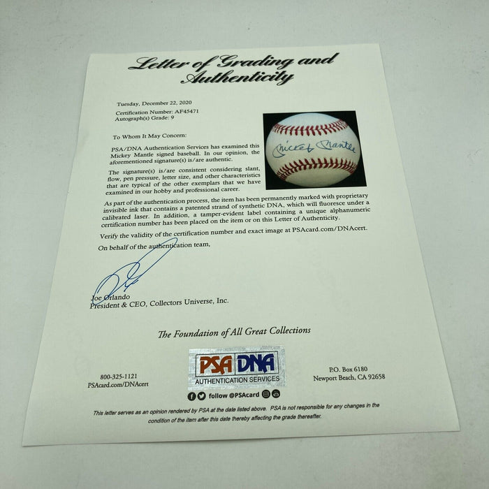 Mickey Mantle Signed American League Baseball PSA DNA Graded MINT 9