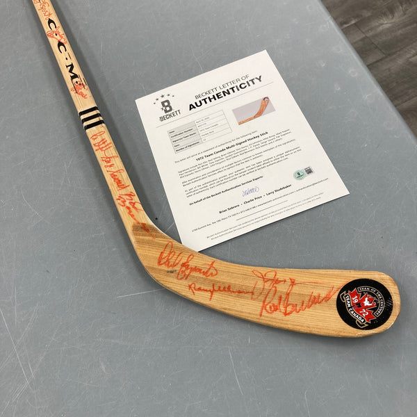 1972 Team Canada Summit Series Team Signed Hockey Stick Beckett COA 22 Sigs