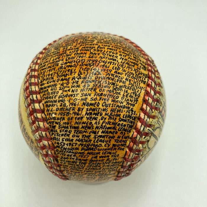 Beautiful Warren Spahn Hand Painted George Sosnak Folk Art Signed Baseball
