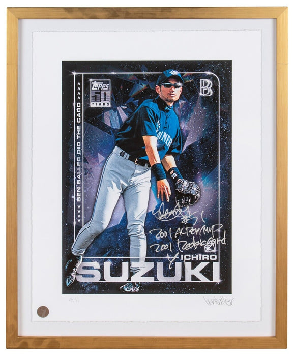 Ichiro Suzuki Signed 2001 Topps RC Ben Baller Litho 1/1 Project 2020 PSA Beckett