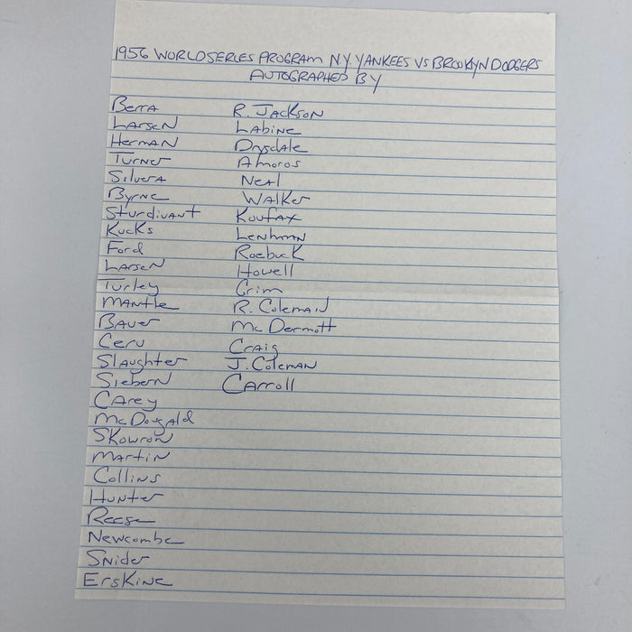 The Finest 1956 World Series Yankees Dodgers Signed Program Mantle Koufax JSA