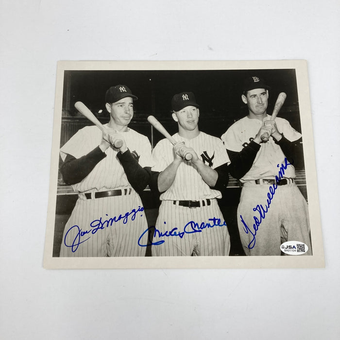 Mickey Mantle Joe Dimaggio Ted Williams Signed 8x10 Photo JSA COA Bold Mint Auto