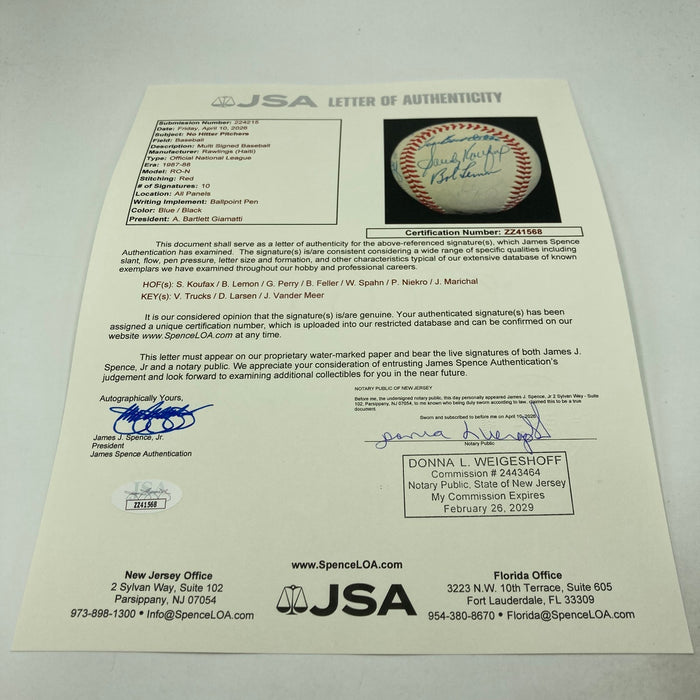 Sandy Koufax No Hitter Pitchers Multi Signed Baseball 10 Signatures JSA COA