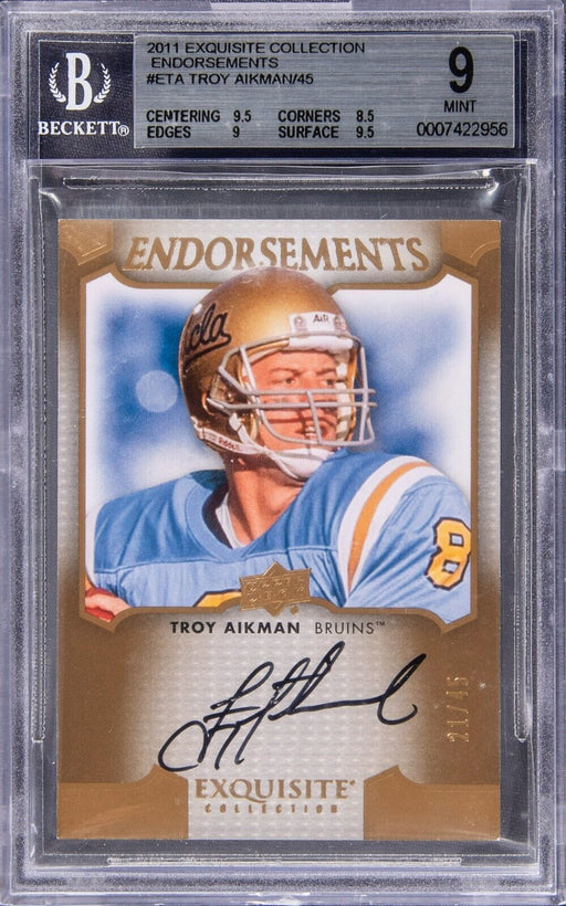 2011 Upper Deck Exquisite Endorsement Troy Aikman Auto Signed Card BGS 9 Auto 10