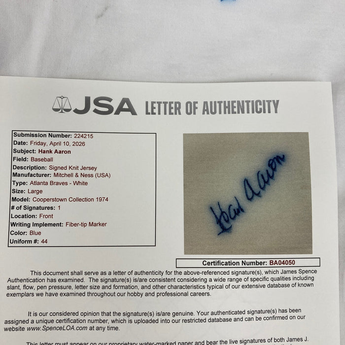 Hank Aaron Signed Authentic 1974 Mitchell & Ness Atlanta Braves Jersey JSA COA