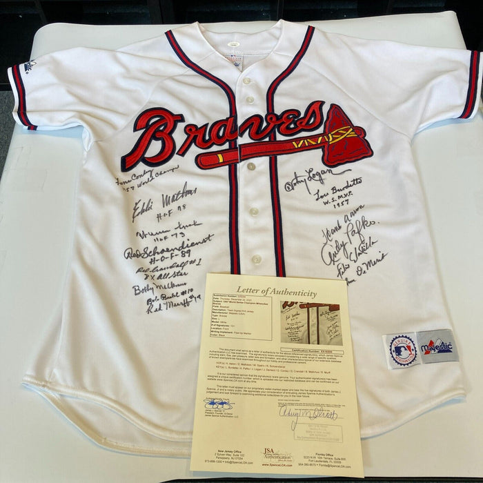 Beautiful 1957 Milwaukee Braves World Series Champs Team Signed Jersey JSA COA