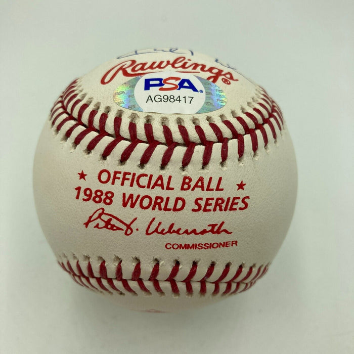 Vin Scully Kirk Gibson Lasorda Hershiser Signed 1988 World Series Baseball PSA