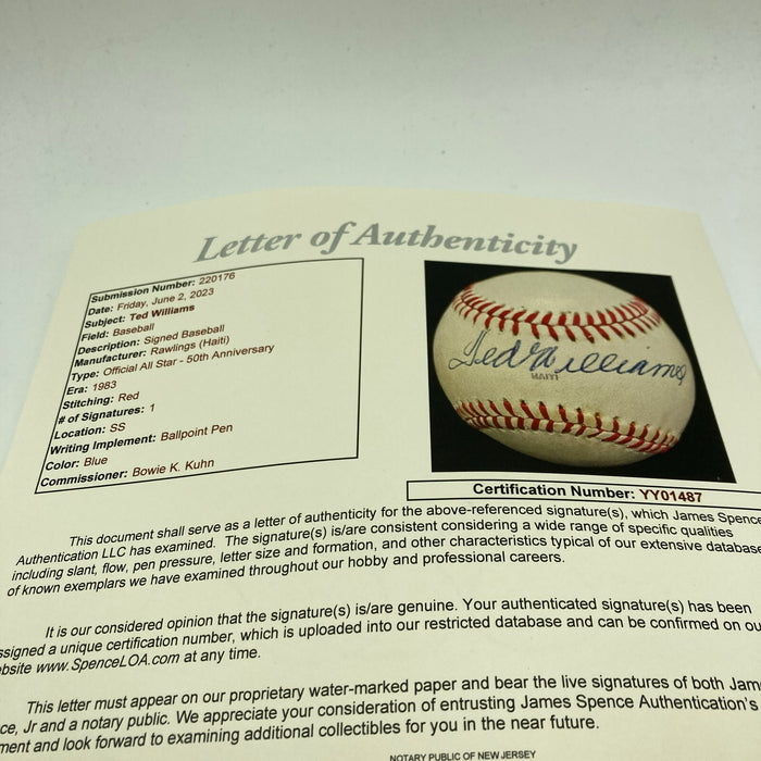 Ted Williams Signed Official 1983 All Star Game Signed Baseball JSA COA