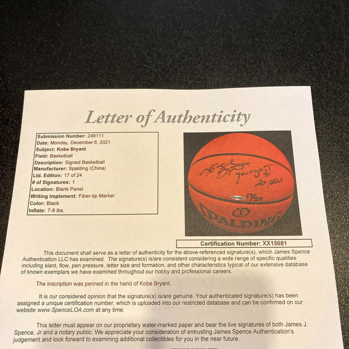 Kobe Bryant "Youngest To 20,000 Points" Signed NBA Game Basketball UDA & JSA COA