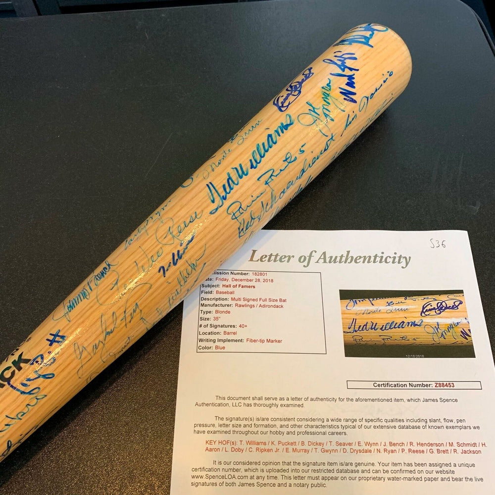 Beautiful Hall Of Fame Multi Signed Bat 53 Sigs Ted Williams Hank Aaron JSA