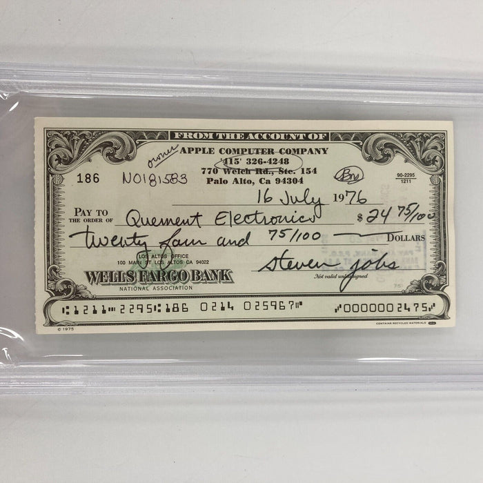 Steve Jobs Signed 1976 Apple Check PSA DNA Graded 10 GEM MINT