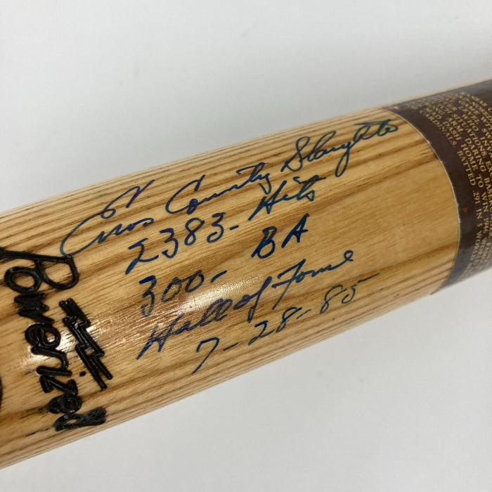 Enos Slaughter Signed Heavily Inscribed STAT Baseball Bat JSA