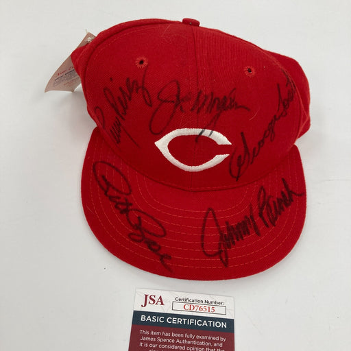 Pete Rose Johnny Bench Joe Morgan Big Red Machine Cincinnati Reds Signed Hat JSA