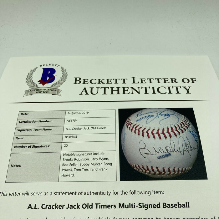 Brooks Robinson HOF Signed Cracker Jack Old Timers Game Baseball Beckett COA