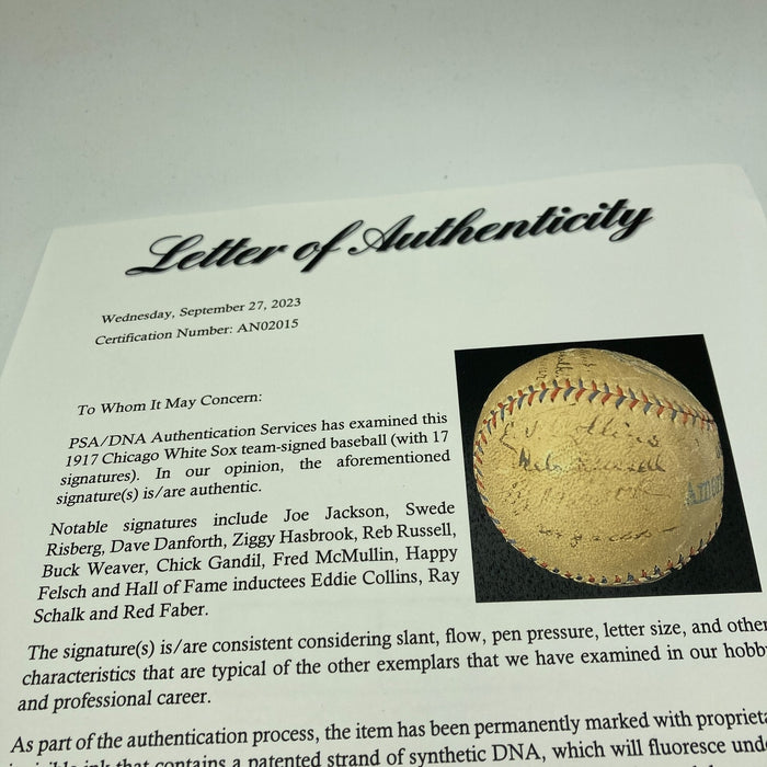 Joe Jackson Signed 1917 Chicago White Sox (Black Sox) Team Signed Baseball PSA