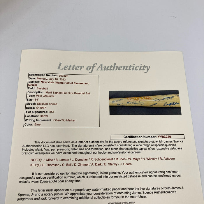 Beautiful Willie Mays New York Giants Legends Multi Signed Polo Grounds Bat JSA