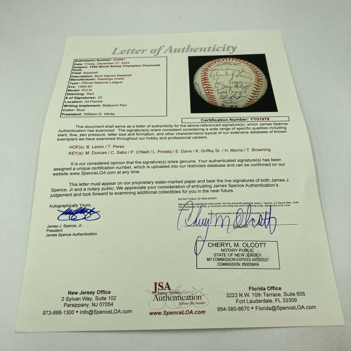 Beautiful 1990 Cincinnati Reds World Series Champs Team Signed Baseball JSA COA