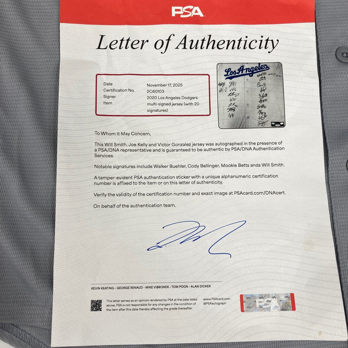 2020 Los Angeles Dodgers World Series Champs Team Signed Jersey PSA DNA COA