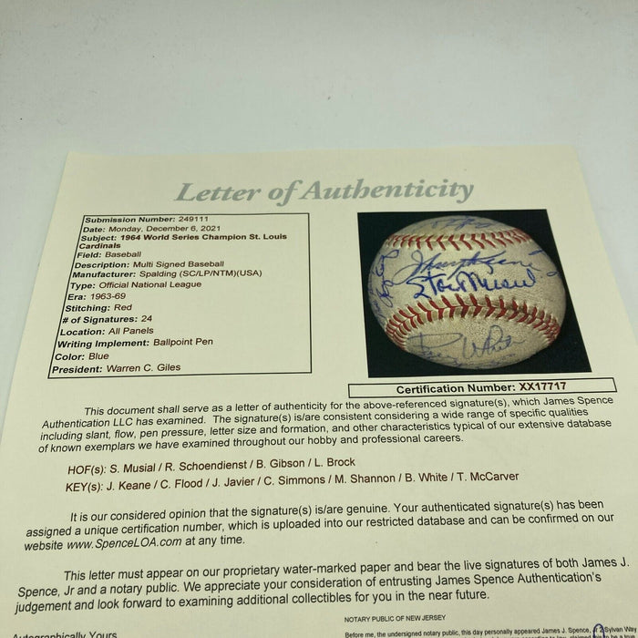 1964 St. Louis Cardinals World Series Champs Team Signed Baseball JSA COA