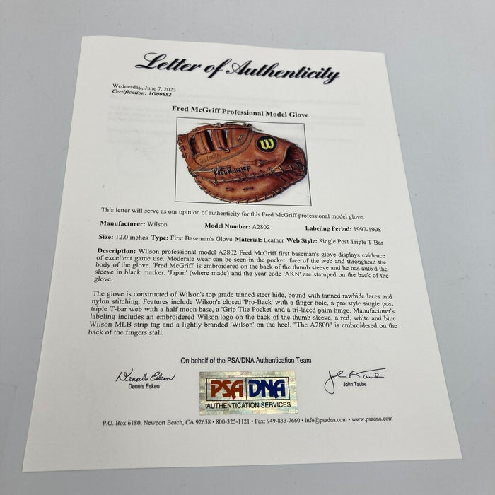 1997 Fred Mcgriff Signed Game Used Wilson Baseball Glove HOF PSA DNA COA