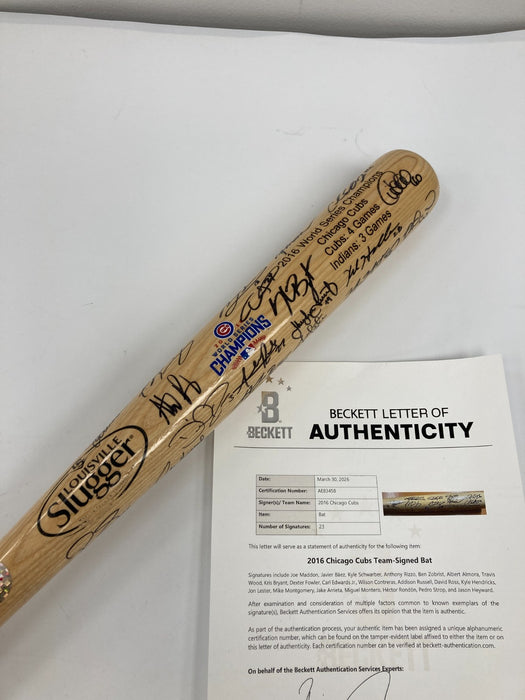 2016 Chicago Cubs World Series Champs Team Signed Baseball Bat Beckett Fanatics