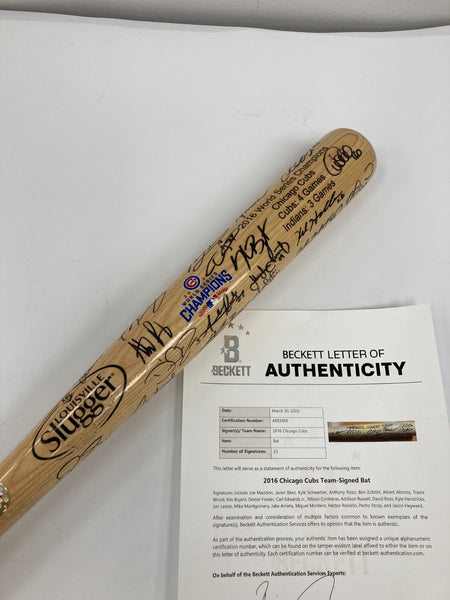 2016 Chicago Cubs World Series Champs Team Signed Baseball Bat Beckett Fanatics