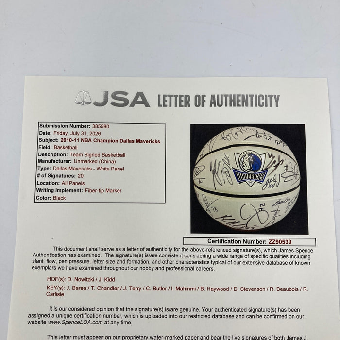2010-2011 Dallas Mavericks NBA Champs Team Signed Basketball JSA COA