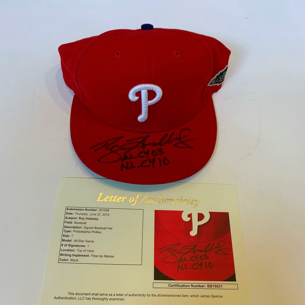 Roy Halladay AL Cy Young 2003 NL Cy Young 2010 Signed All Star Game Hat JSA COA
