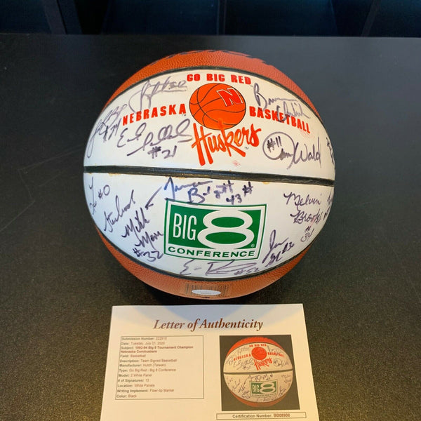 1993-94 Nebraska Cornhuskers Big 8 Champions Team Signed Basketball JSA COA