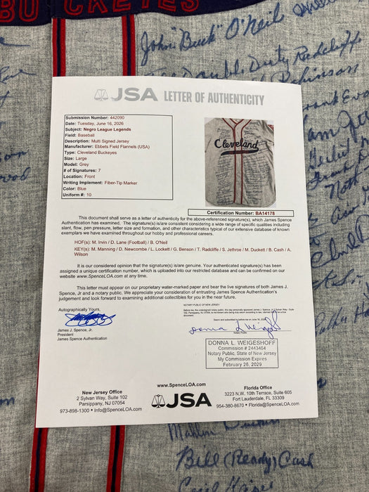 Cleveland Buckeye Negro League Legends Signed Jersey With 71 Autographs JSA COA