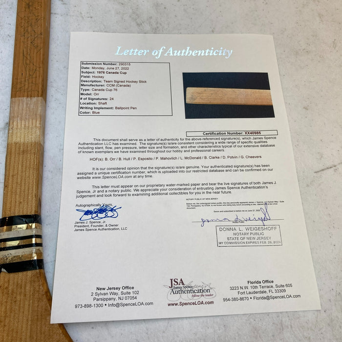 1976 Canada Cup Signed Bobby Orr Game Issued Hockey Stick  24 Sigs JSA COA