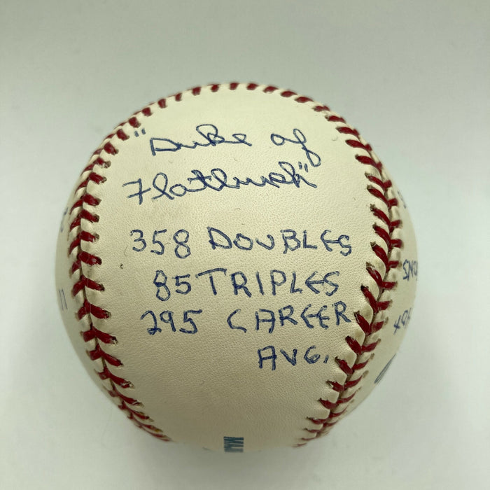 Duke Snider Signed Heavily Inscribed Career STAT Baseball Reggie Jackson COA