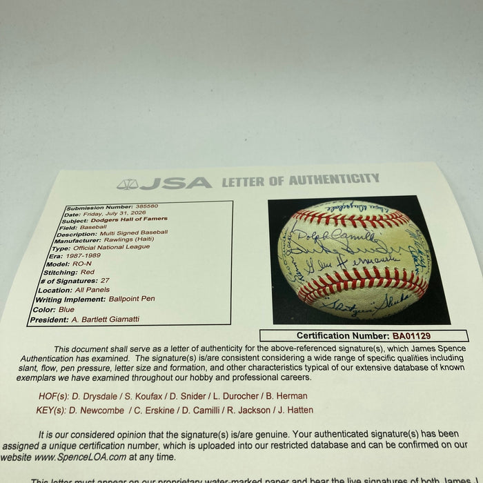 Sandy Koufax Don Drysdale Brooklyn Dodgers Legends Multi Signed Baseball JSA COA