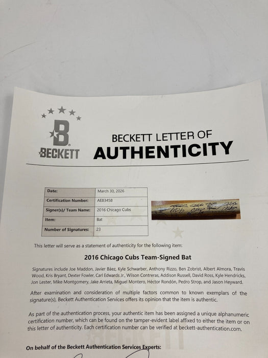 2016 Chicago Cubs World Series Champs Team Signed Baseball Bat Beckett Fanatics