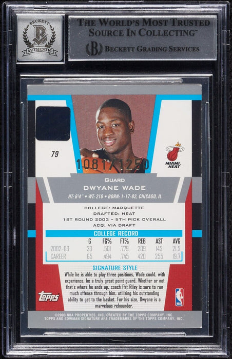 2003 Bowman Signature Dwyane Wade RC Auto Game Used Jersey BGS 10 Auto