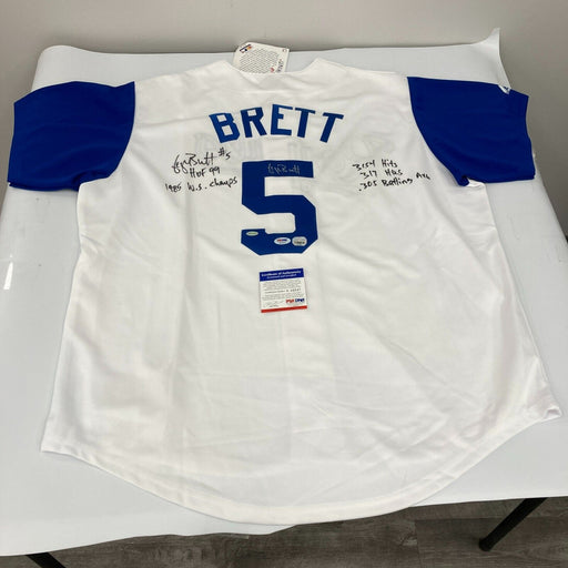 George Brett Signed Heavily Inscribed STAT Royals Jersey PSA DNA Graded MINT 9