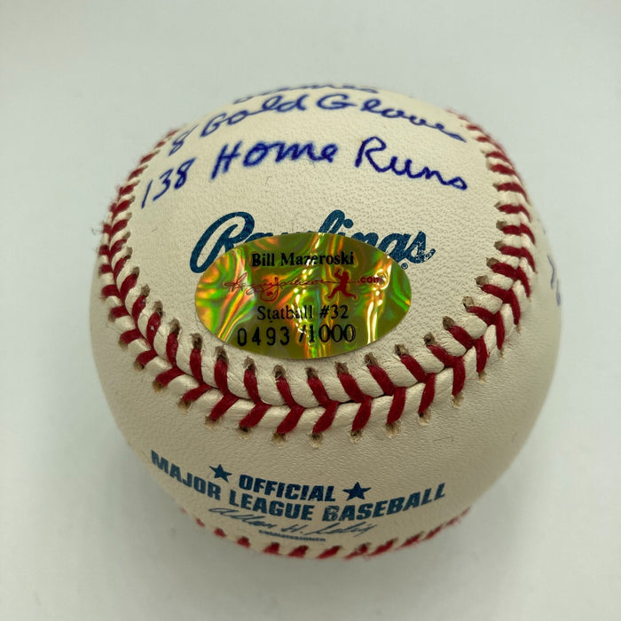 Bill Mazeroski Signed Heavily Inscribed Career STAT Baseball Reggie Jackson COA
