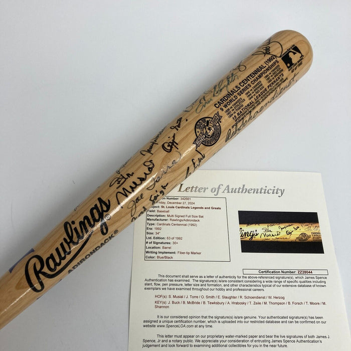 St. Louis Cardinals HOF Legends Multi Signed Bat 33 Sigs Stan Musial JSA COA