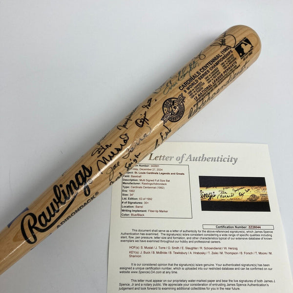 St. Louis Cardinals HOF Legends Multi Signed Bat 33 Sigs Stan Musial JSA COA