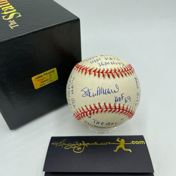 Beautiful Stan Musial Signed Heavily Inscribed Career STAT Baseball RJ COA