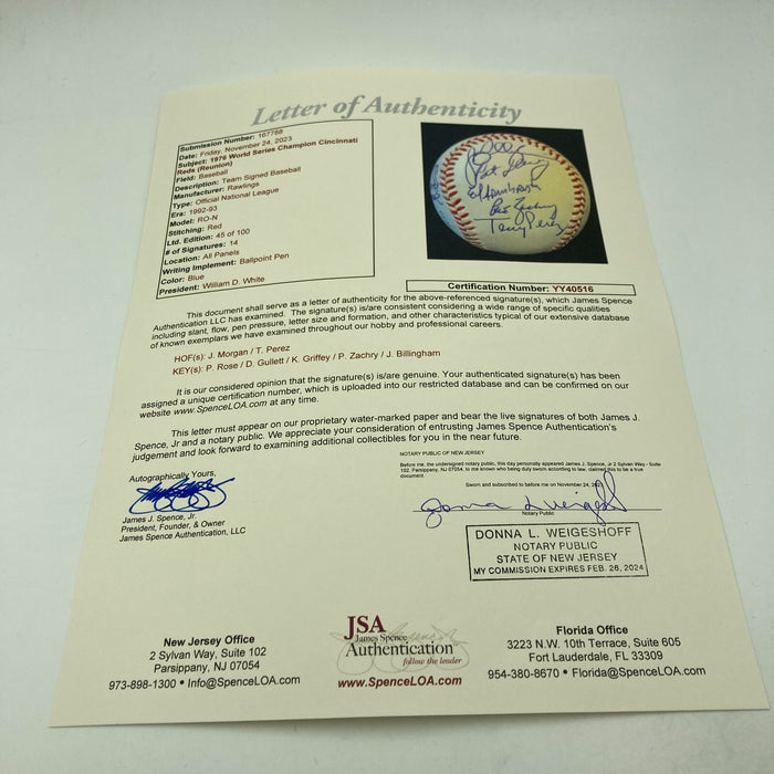 Beautiful 1976 Cincinnati Reds World Series Champs Team Signed Baseball JSA COA