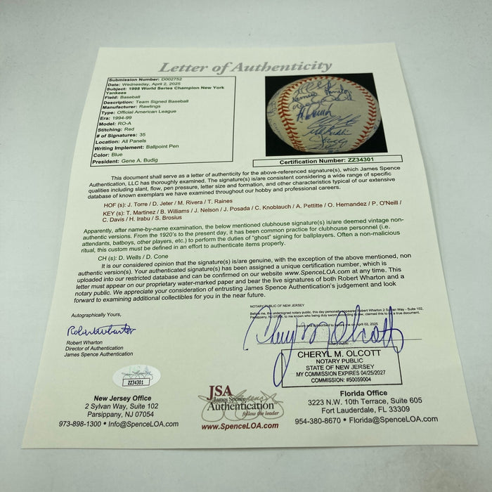 1998 New York Yankees World Series Champs Team Signed Baseball Derek Jeter JSA