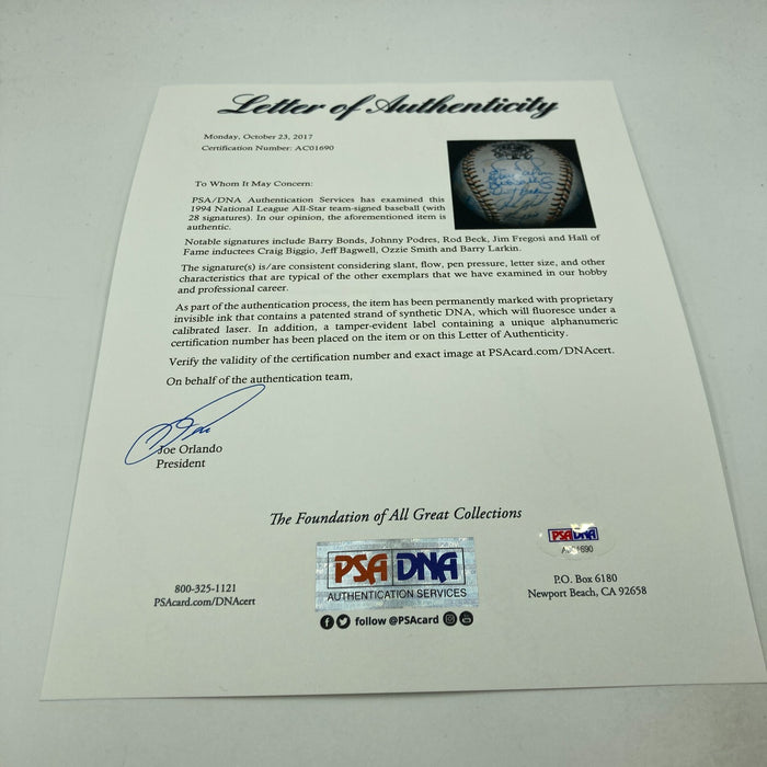1994 All Star Game National League Team Signed Baseball Barry Bonds PSA DNA COA